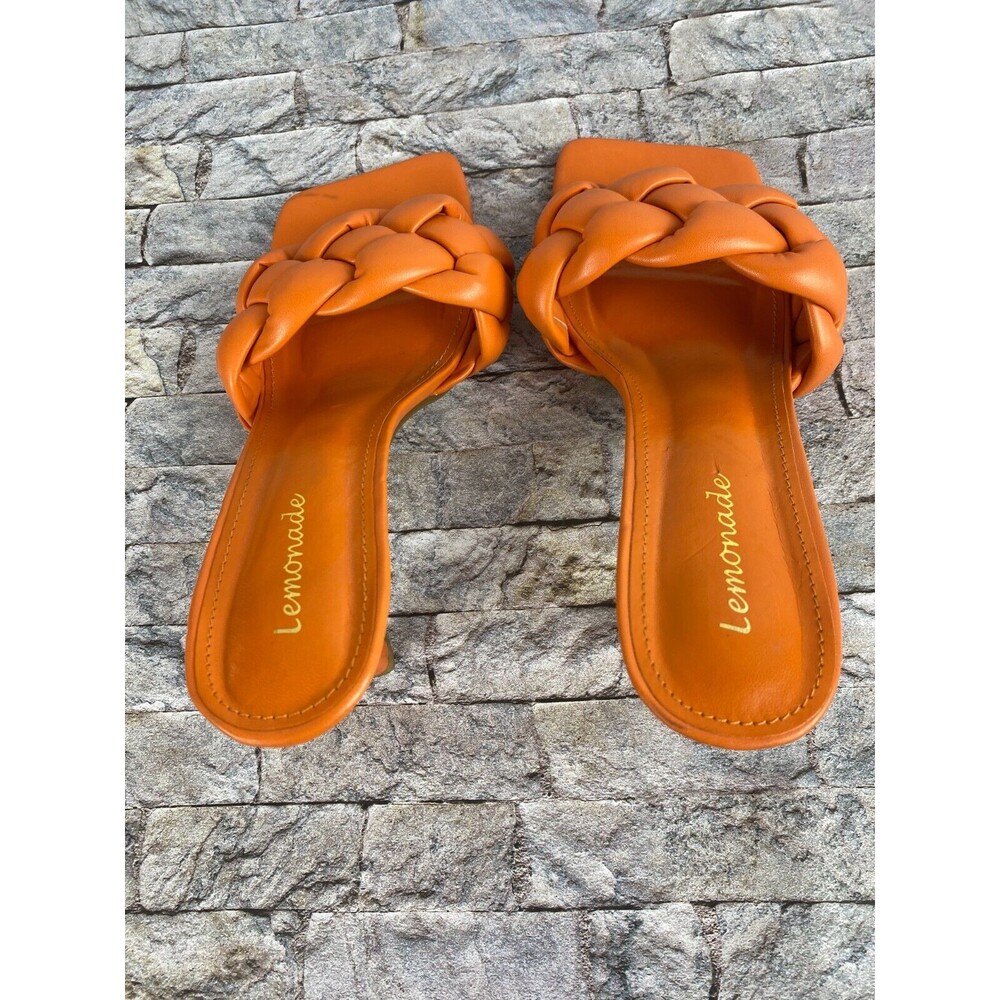 Lemonade Womens Sz 8.5 Orange Knotted Open Square Toe Slip On Spike Heels - Picture 3 of 9